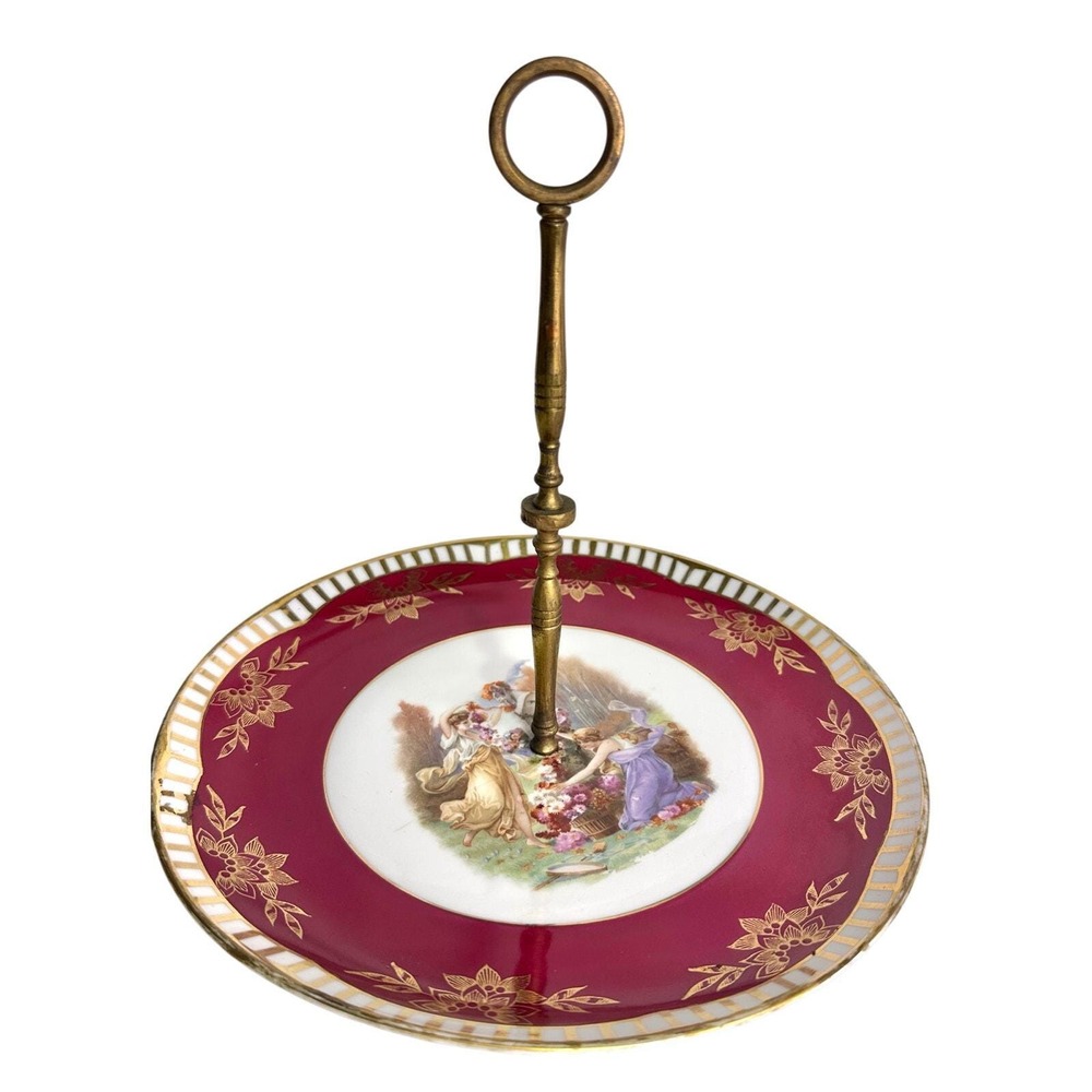 Vintage Bavaria Porcelain Serving Plate with Brass Handle